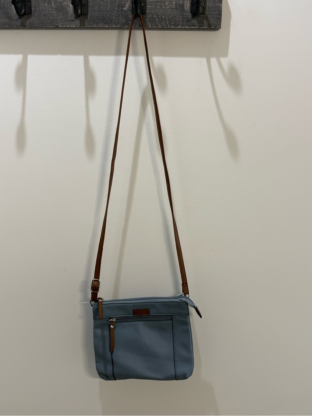 Roots Light Blue Crossbody Bag with Brown Strap
